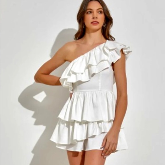 DO+BE White One-Shoulder Ruffle Romper - Picture 2 of 13